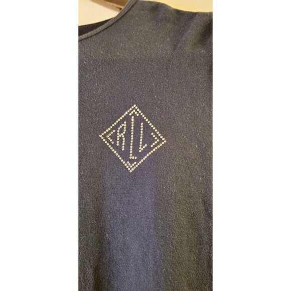 LAUREN RALPH LAUREN Navy Baby Tee Women's Sz L Rhinestone Logo Casual Classic - Picture 6 of 6
